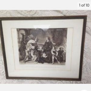 Antique 19th C, Rare Etching of the Arrest of Queen Helene (1266) by Carolous